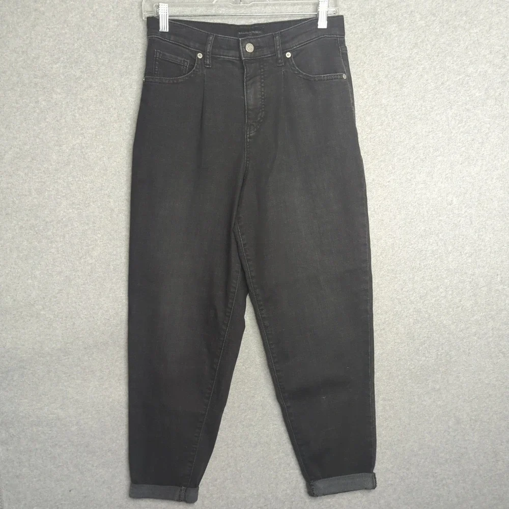 Banana Republic High Rise Slouchy Ankle Rollup Faded Black Denim Jeans Sz‎ 26 2